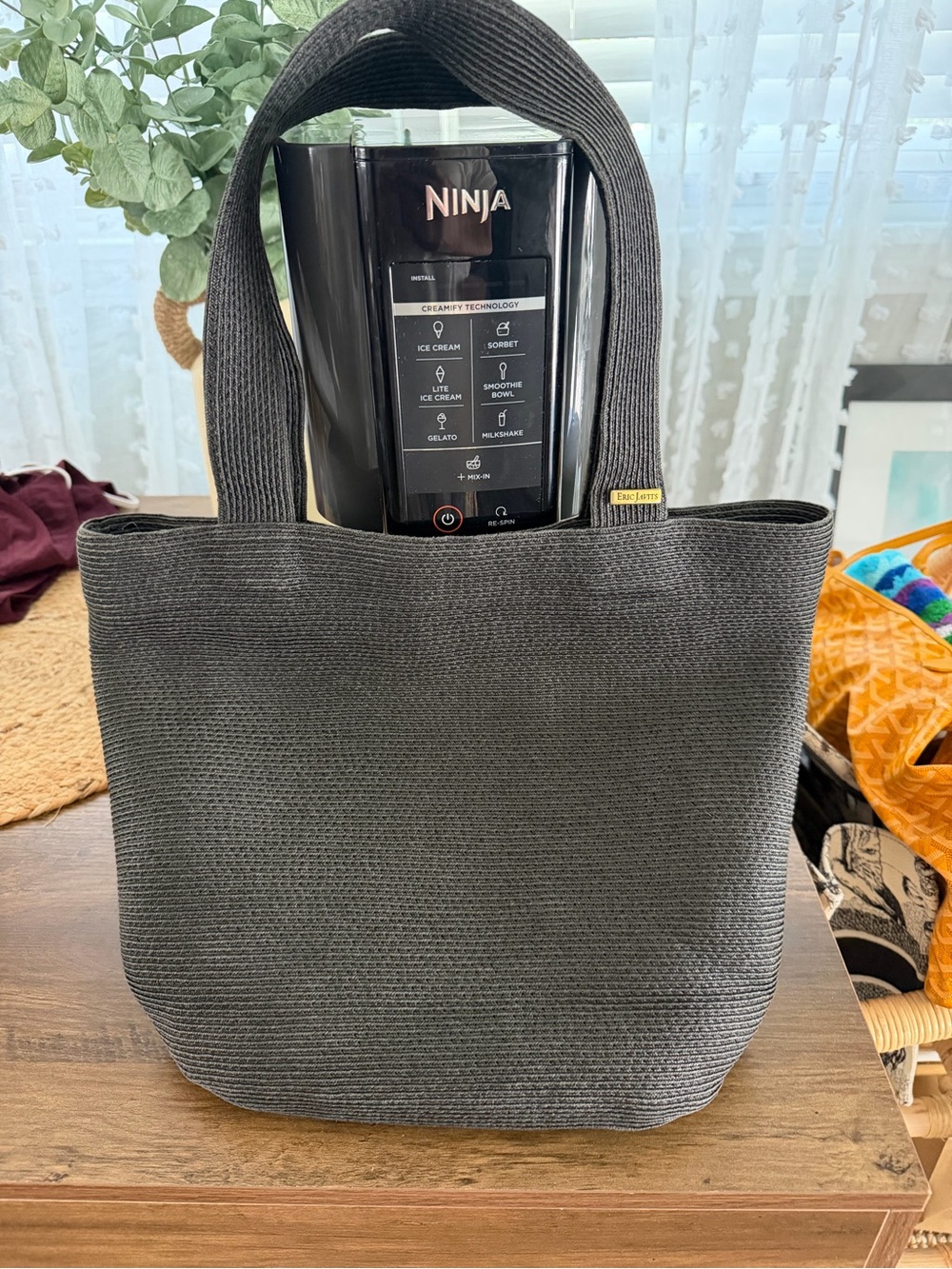 Eric Javits Squishee Black Natural Tote